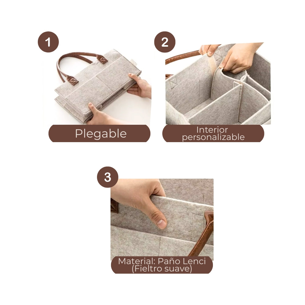 Cesta organizadora de paño lenci con asas